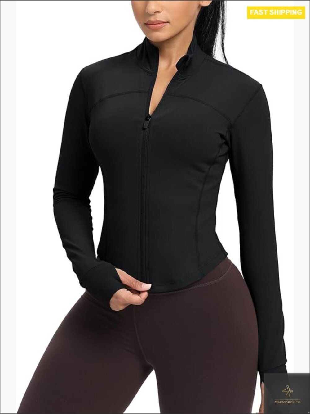 Slim Fit Zip Up Workout Jacket with Thumbholes Athletic Running Full Zip